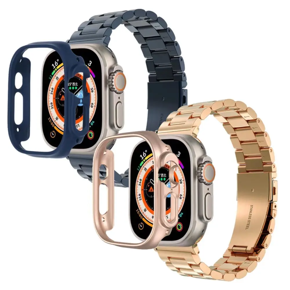 Strap+Case For Apple Watch Band Ultra 49mm Stainless Steel Metal Wristband Cover Band iWatch Series Link Metal Bracelet