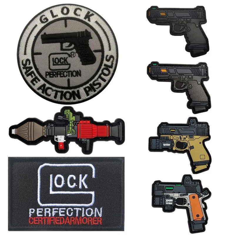 

Pvc Rubber 3D Hook and Loop Patches Glock Pistol Embroidery Patch Outdoor Camouflage Clothing Hat Sticker Tactical Morale Badge