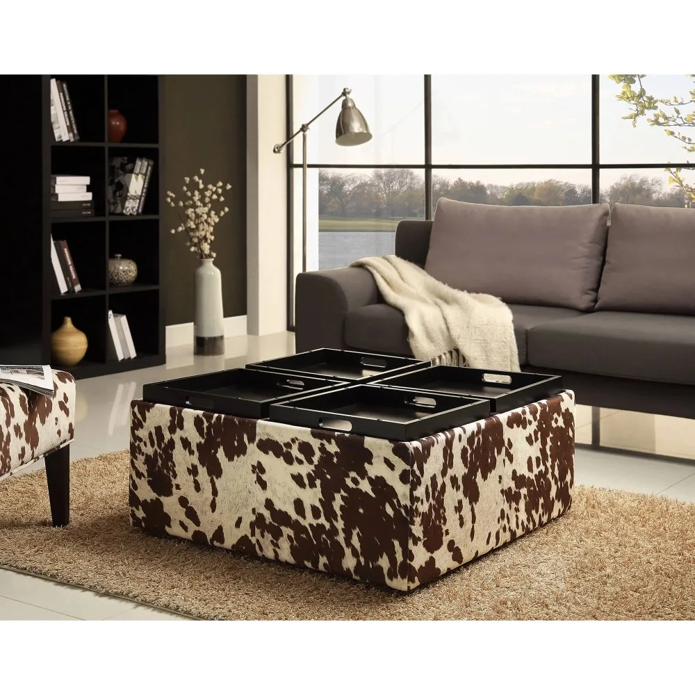

Chelsea Lane Maxfield Brown Cowhide Print Storage Cocktail Table Ottoman