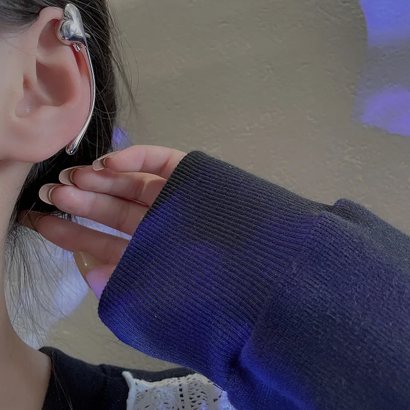 

Стильные Модные индивидуальные серьги-клипсы в виде лесных сердечек, простые серьги в виде холодного ветра, темпераментные серьги с высоки...