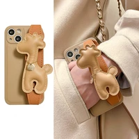 ins cute giraffe wrist strap holder leather case for iphone 13 12 11 pro max x xr xs max phone holder protective back cover