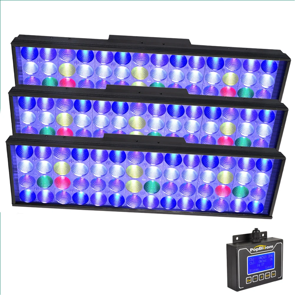 

3 x PopBloom T40 Reef Marine Led Aquarium Light Full Spectrum for 150cm-180cm Reef Coral SPS LPS Reef Coral Saltwater Tank Lamp