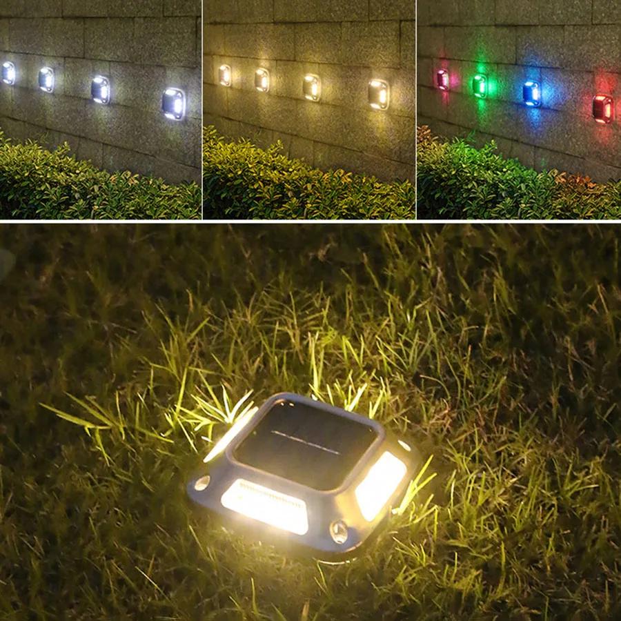 Wireless Solar Road Stud Light Stainless Steel 8 LED Outdoor Solar Road Driveway Marker Lamp Patio Yard Dock Path Ground Light