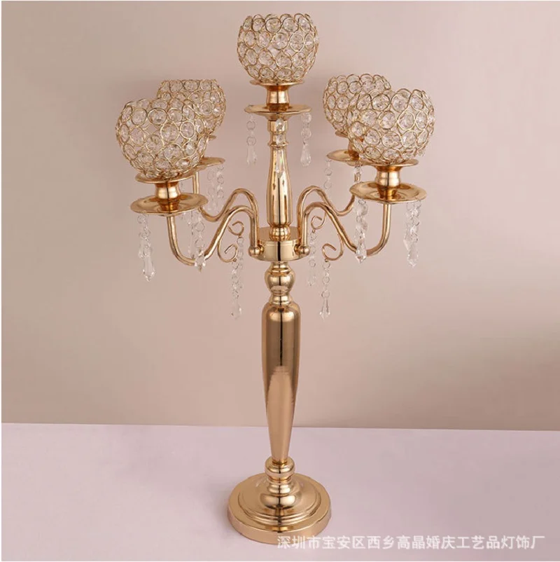 84 cm Metal Gold Crystal Candle Holder Wedding Candelabra Table Centerpiece Event Road Lead Candle Stand