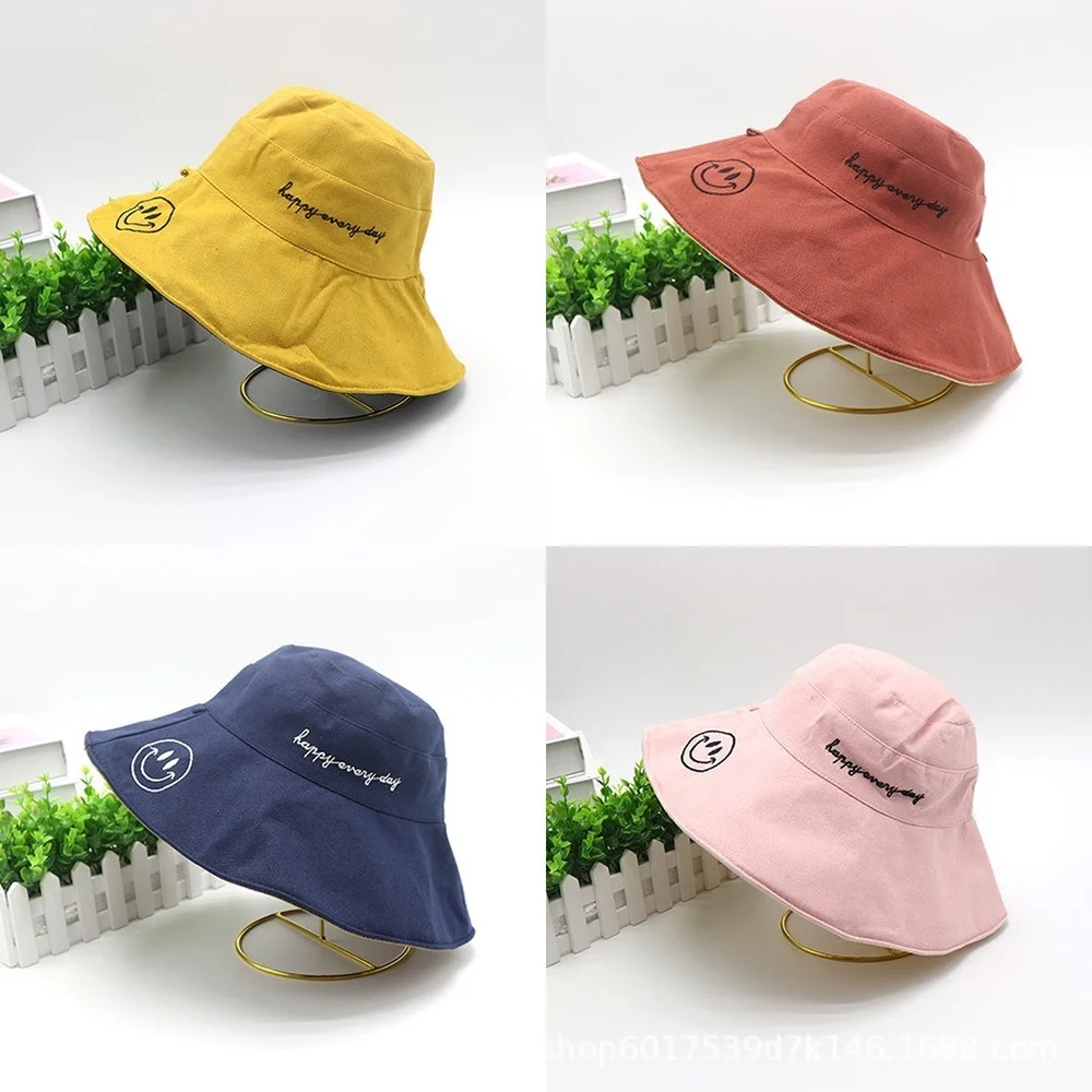 

Dome Solid Color Double-sided Panama Smile Face Fisherman Hat Sunshade Women's Summer Hat Sunscreen UV Proof Bucket Hat