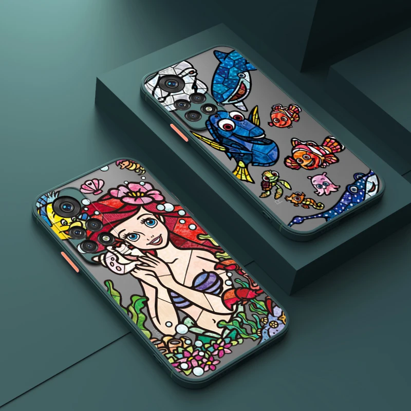 

Disney Princess little Mermaid For Xiaomi 12 11 T Pro S Redmi Note 12 11 10 9 8 Pro S T 5G Frosted Translucent Phone Case
