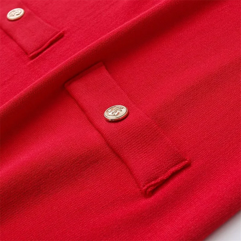 KEYANKETIAN новинка 2024 женское Красное трикотажное платье корейское элегантное