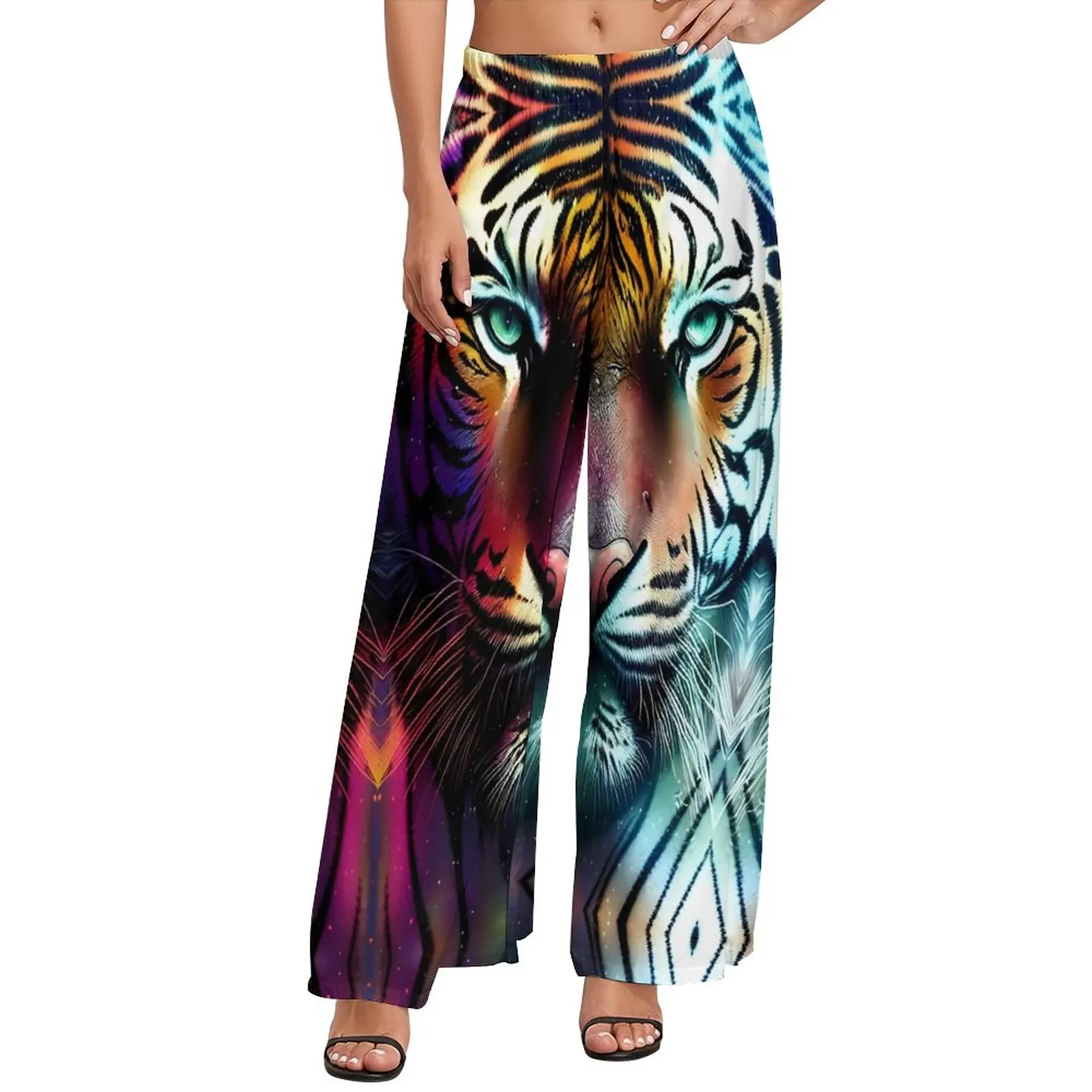 

Брюки женские с принтом тигра и высокой талией, пикантные модные штаны в Корейском стиле с животным принтом, с широкими штанинами, подарок на день рождения