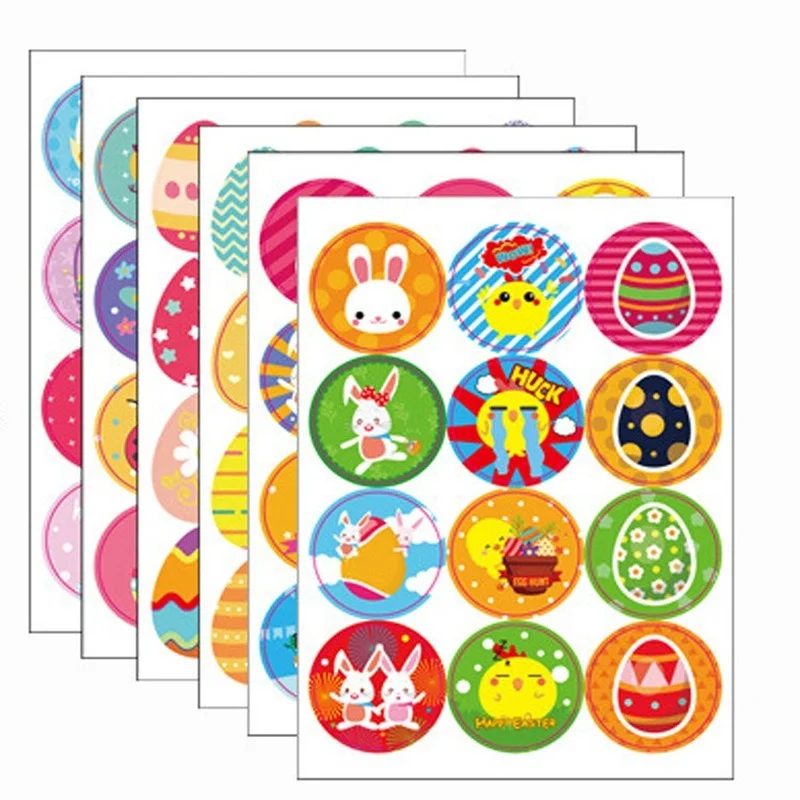 

6 Sheets Cartoon Easter Stickers Kawaii Eggs Hunt Bunny Carrot Flowers Sticker Party Favors for Kids School Stationery Supplies