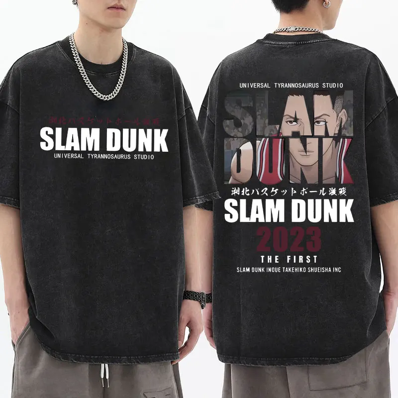 

Anime Slam Dunk Washed Vintage T-shirt Ryota Miyagi Hisashi Mitsui Graphics T-Shirts Men Shohoku Basket Ball Team Wash Tees Male