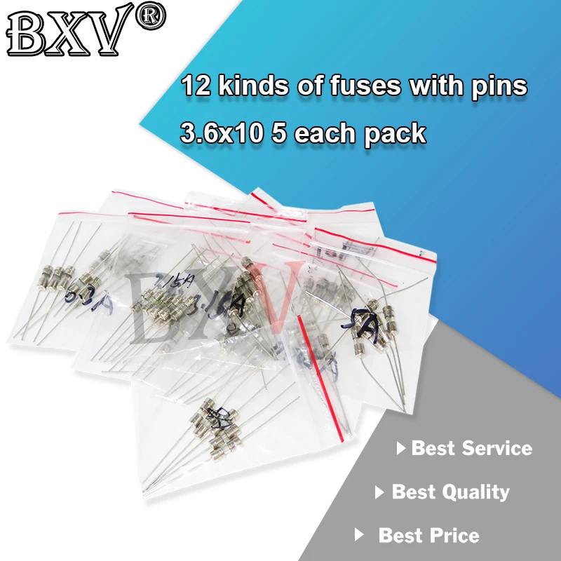 

60 шт./комплект, Стеклянные Предохранители 3,6 х10 мм 250 В