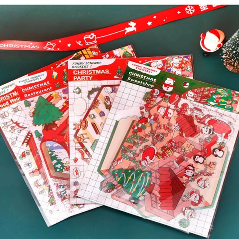 3D Рождественская пейзажная наклейка