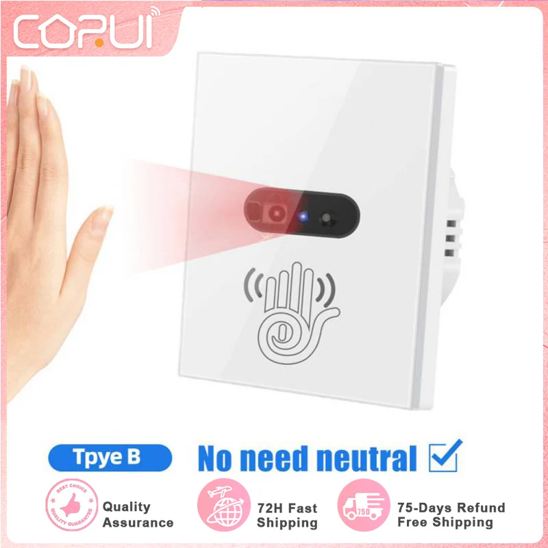 

Corui Smart Switch Infrared Induction Wave Switch Smart Home Automation Single Fire Wall Anti-scratch Sensor Glass Panel Switchs
