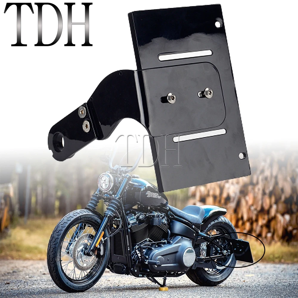 

1Set Motorcycle Black Rear Side Mount Number Plate w/ Bracket For Harley Softail Breakout Dyna Street Bob 2018-2020 Modified