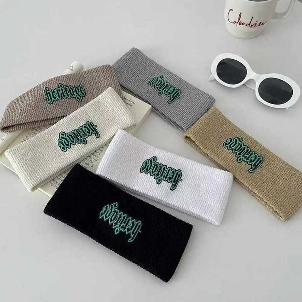 

Sweat-absorbent Knitted Letter Wide-brimmed Sports Solid Color Korean Style Headband Headwear Hairband Headscarf