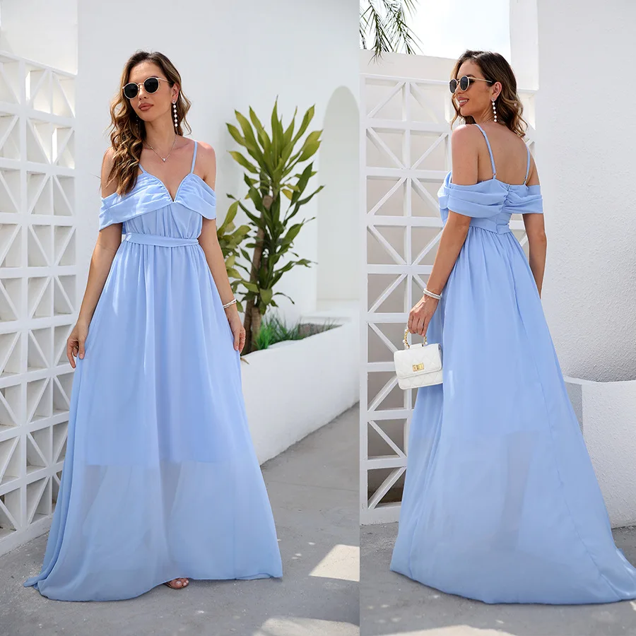 

Pregnant Women Suspenders Chiffon Wedding Dress Backless Maxi Gown Maternity Baby Shower Summer Photography Photo Prop Clothes