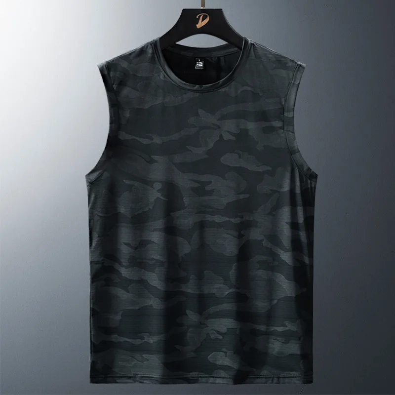 Gym Tank Top Men Fitness Camouflage Ice Silk Vest Summer Sport Undershirt Loose Sleeveless Loose Plus Fertilizer Plus Size 8XL
