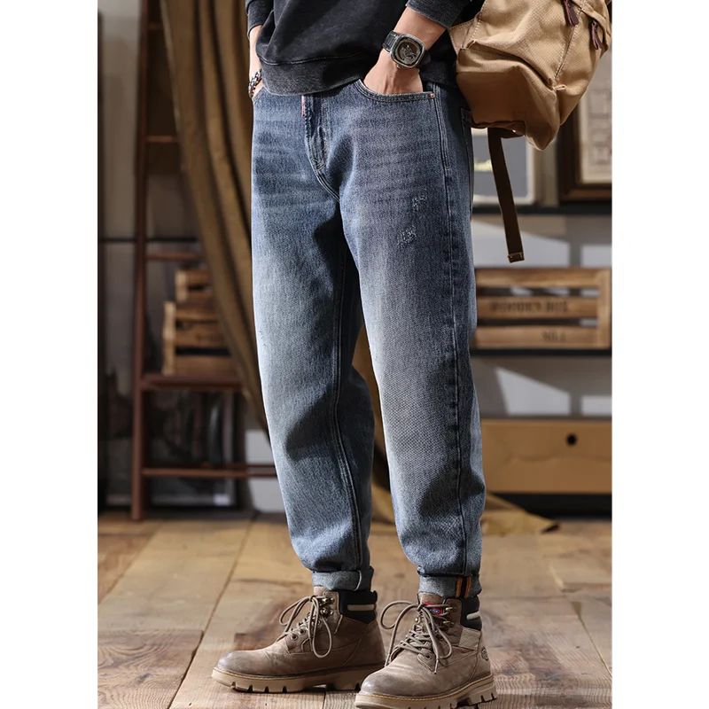 Men Clothing 2022 Autumn and Winter Straight Cylinder Large Loose Cylinder Jeans Vintage Comfortable Blue Harun Trousers Female