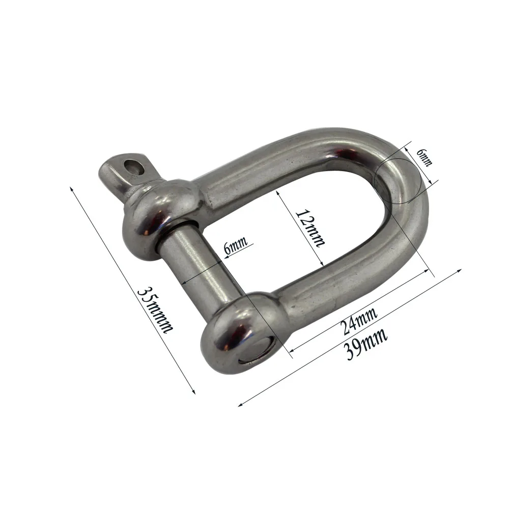 

M6 39mm Straight D Shackle Short Stainless Steel AISI 304 D Rigging Screw Pin Shackle Hooks boat rigging hardware 5pcs