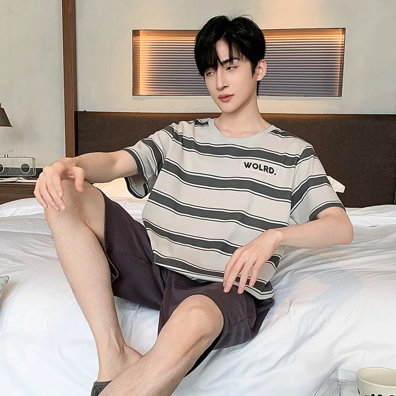 2024 Летняя мужская одежда для сна хлопковые Пижамные комплекты с буквенным