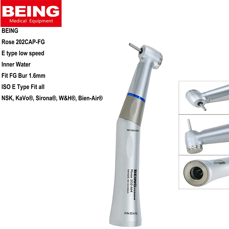 

BEING Dental 1:1 Low Speed Handpiece Inner Water Contra Angle 202CAP 202CAP-FG LED Fiber Optic 202CAPB Fit KAVO INTRA Head