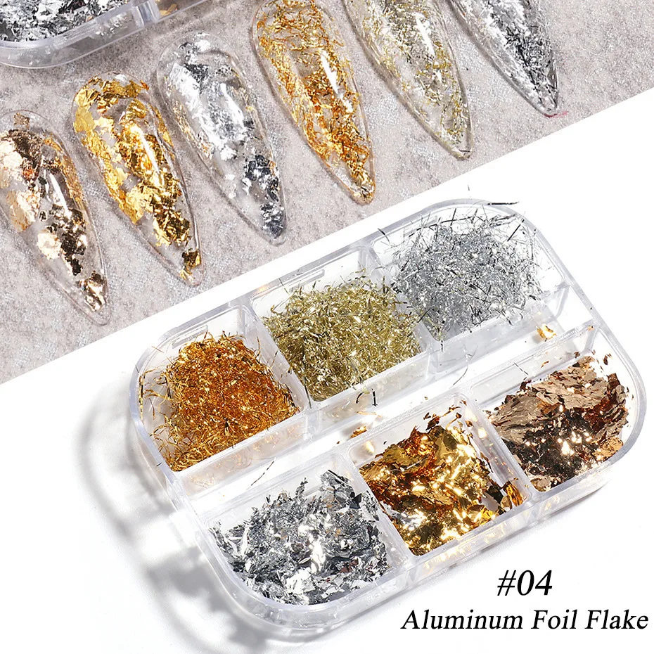 

Gold Silver Aluminum Foil Paper Nail Sticker Box Packing Nail Decorations Stickers DIY 3D Nail Art Tools
