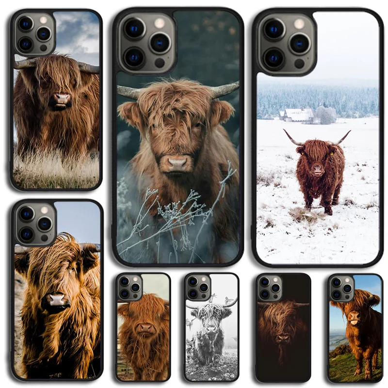 Cute Highland Cow Phone Case Cover For iPhone 14 SE 2020 XR XS 11 12 13 Mini Pro MAX 6 7 8 Plus Galaxy S22 S21 Ultra Coque