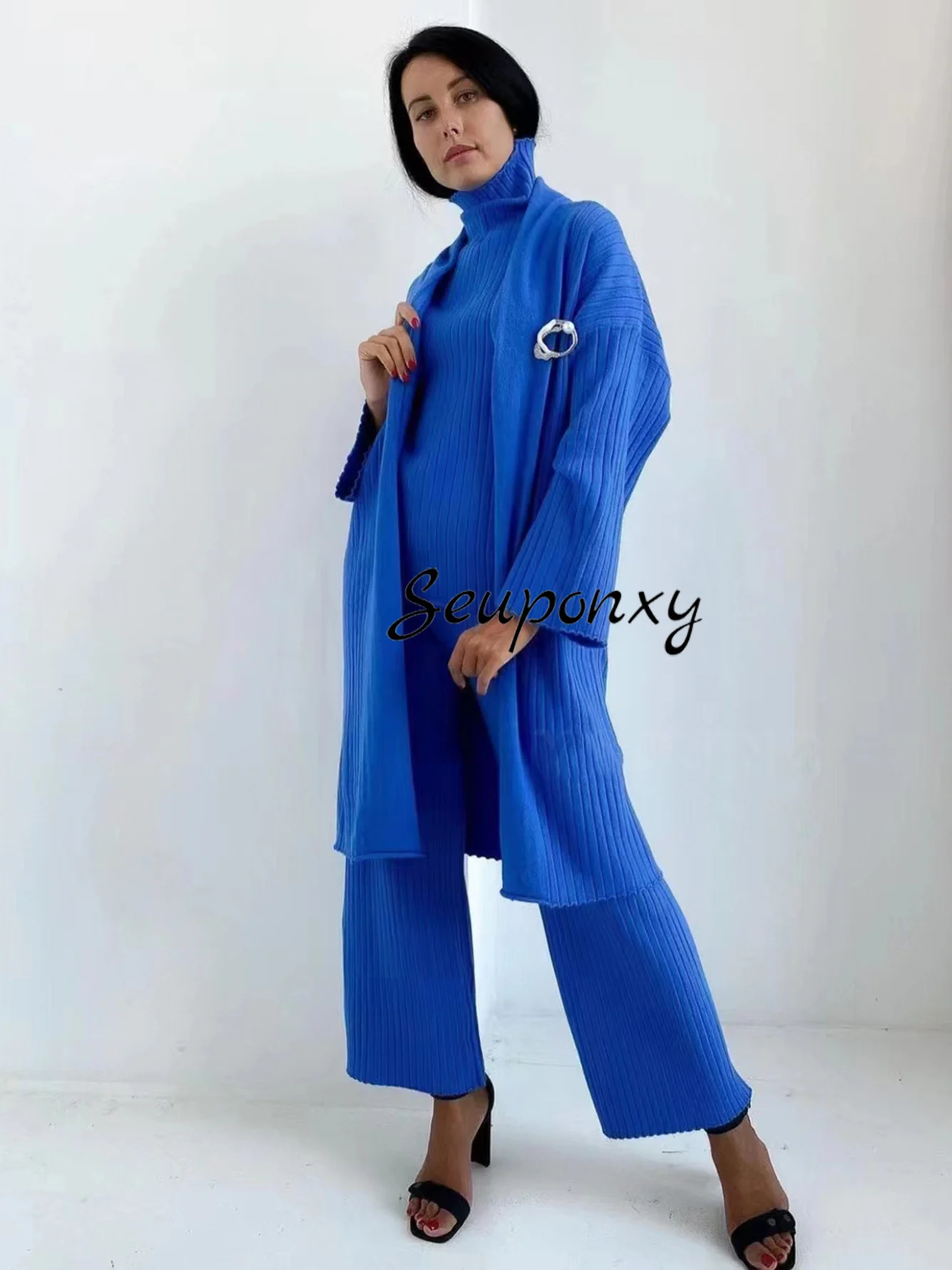 Женский трикотажный Комплект из 3-х предметов длинный кардиган пуловер без