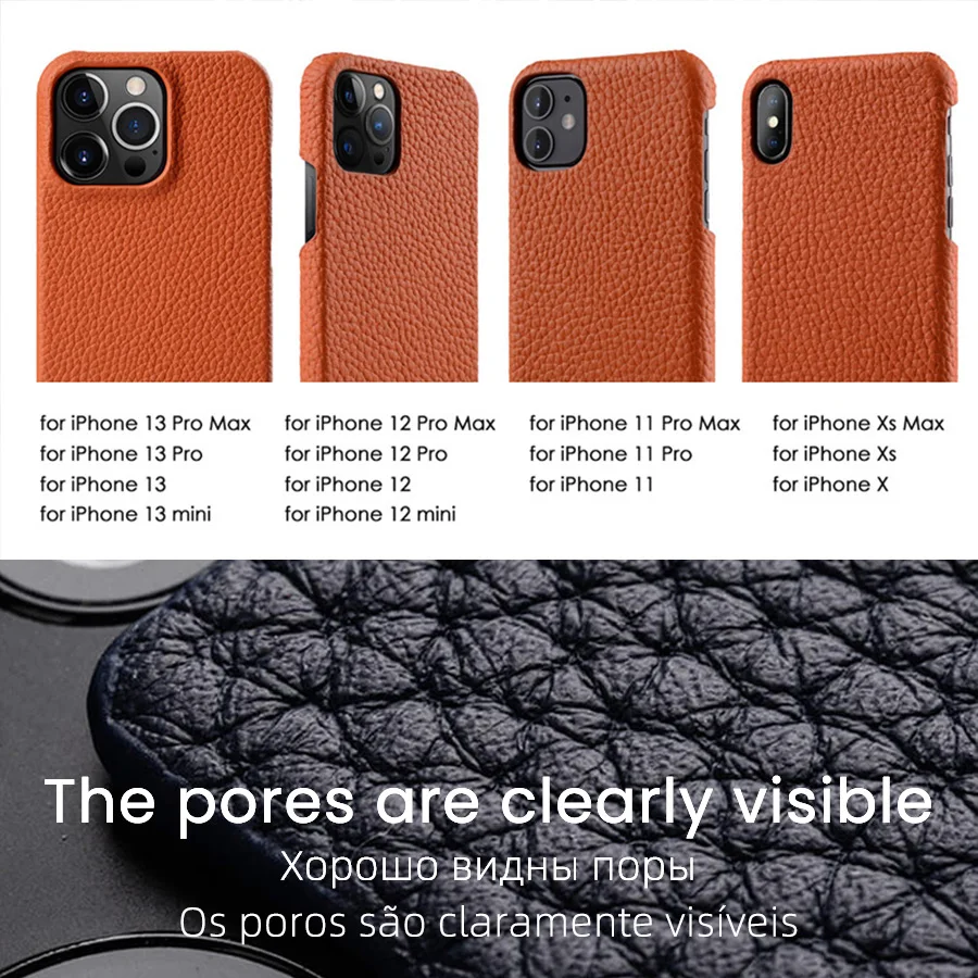 for iPhone 13 Pro Max 12 mini 11 Premium Genuine Leather Case Luxury Business High-end Cowhide Phone Cases Back Cover