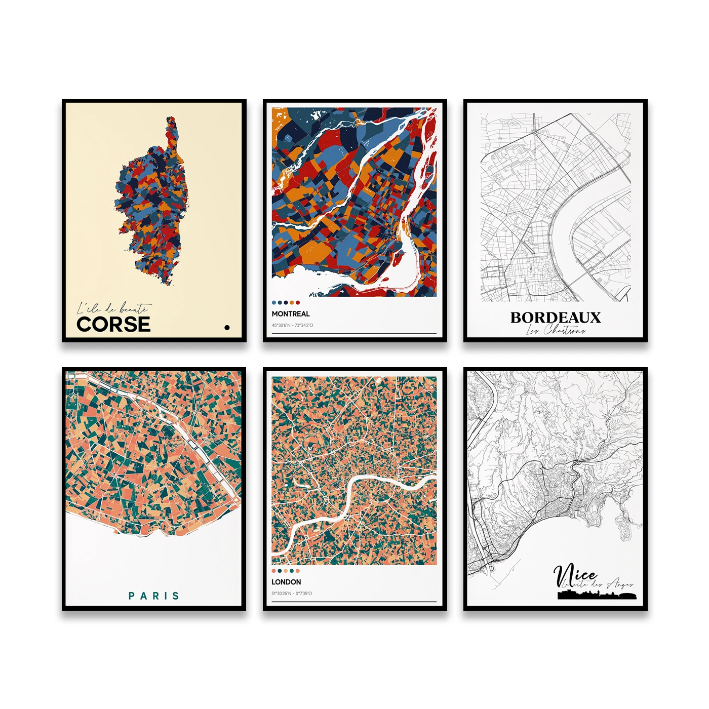 Лондон Париж Каракас La Rochelle Montpellier Корсика Бордо СЕСЬ. Плакат с картой