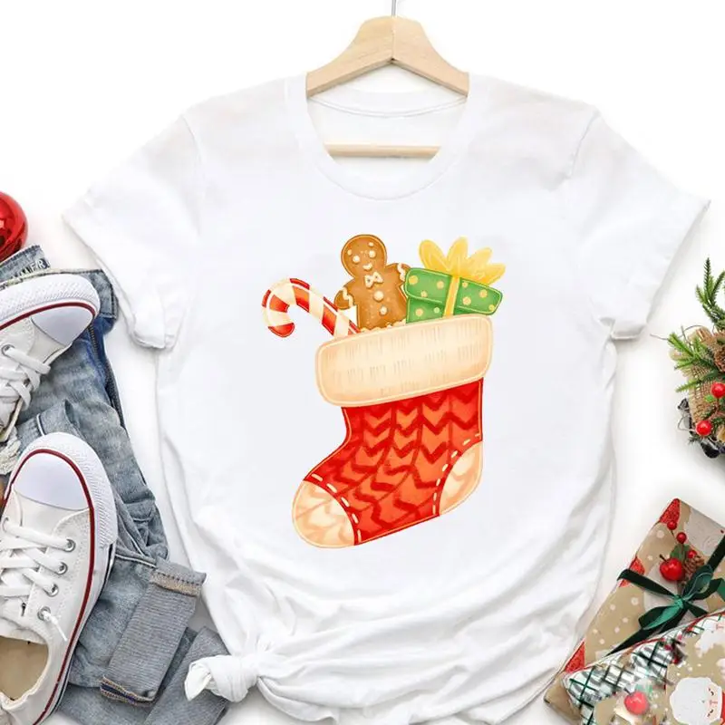

Women Holiday Merry Christmas Gift 90s Cute Tshirt Graphic T-shirts Happy New Year Clothing Cartoon Festival Top Travel Tee