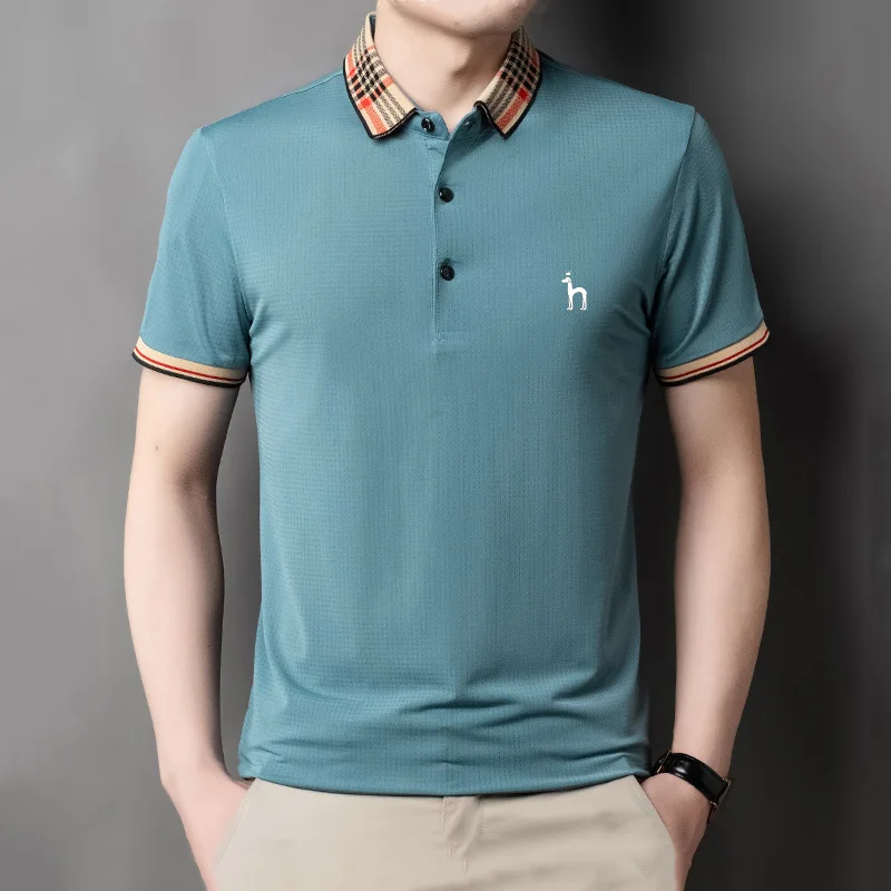 Hazzys Summer Turtleneck Polo Shirt Men's Golf New Loose Fit Short Sleeve T-Shirt Solid Fit
