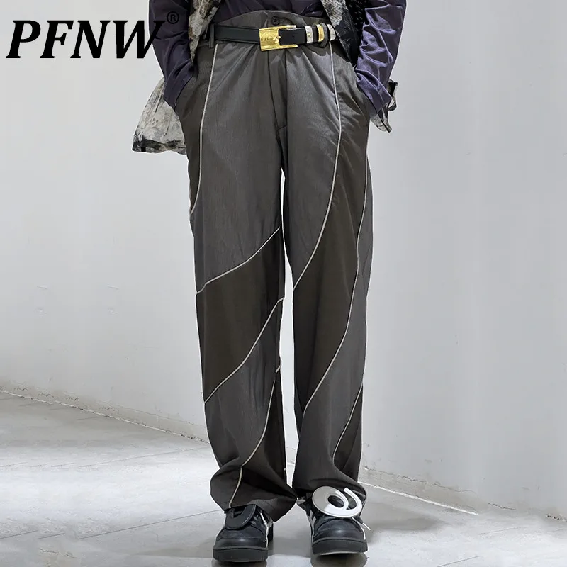 

PFNW Spring Autumn New Men's Straight Loose Pants Color Contrast Vintage Spliced Streetwear Harajuku Versatile Trousers 28A3435