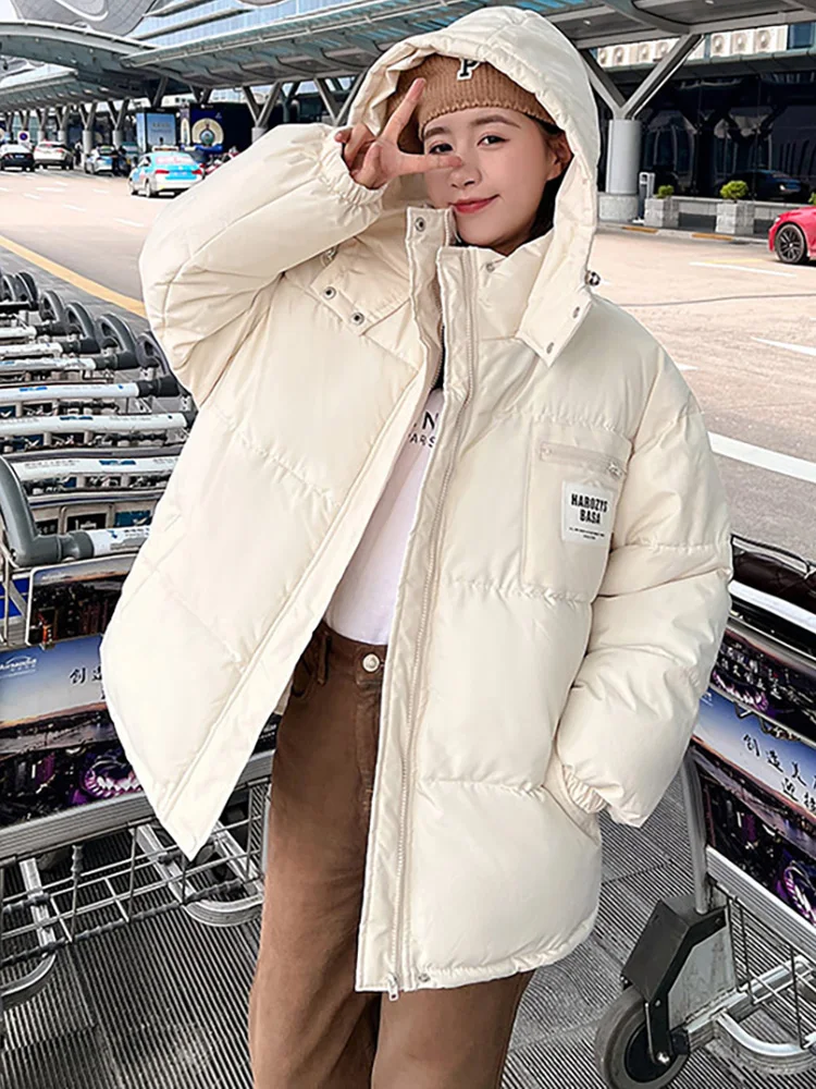 

Winter Jackets Women Short Padded Parkas Oversize Hodded Zipper Coats Fashion Korean Bread Clothes Woman Solid Parka Jacket