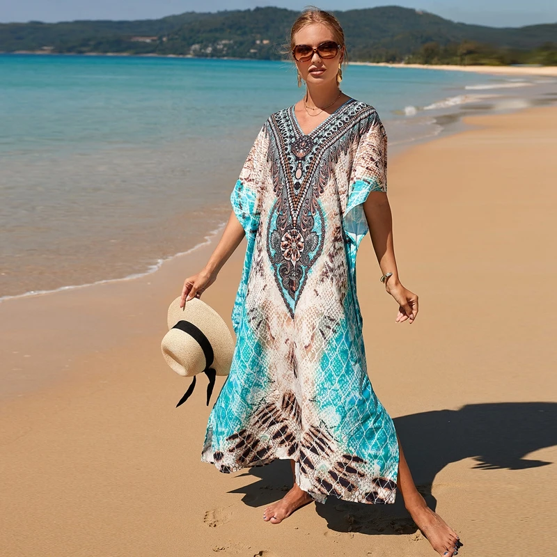 

European and American quick dry positioning printed beach blouse robe type holiday sunscreen blouse loose bikini blouse