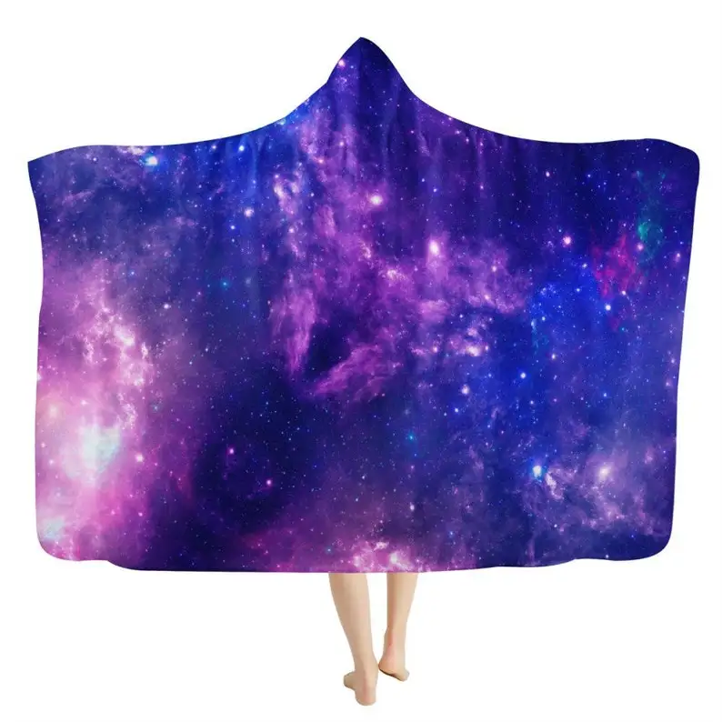

Purple Cosmic Galaxy Hooded Blanket - Vibrant Universe Throw, Galaxy Blanket, Made In The USA, Wearable Sherpa Blanket Hoodie
