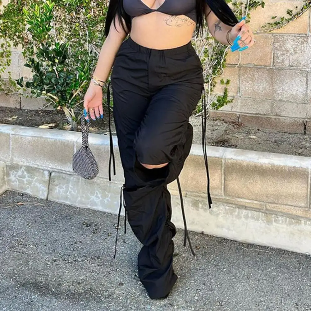 

Attractive Dance Pants High Waist Breathable Casual Pants Simple Solid Color Wide Leg Casual Cargo Pants