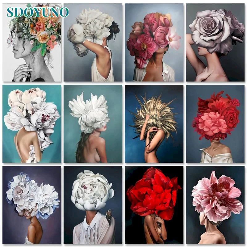 

SDOYUNO 60x75cm Painting by numbers Figure Canvas painting Flowers Women DIY Markers by numbers Adults crafts Home decor