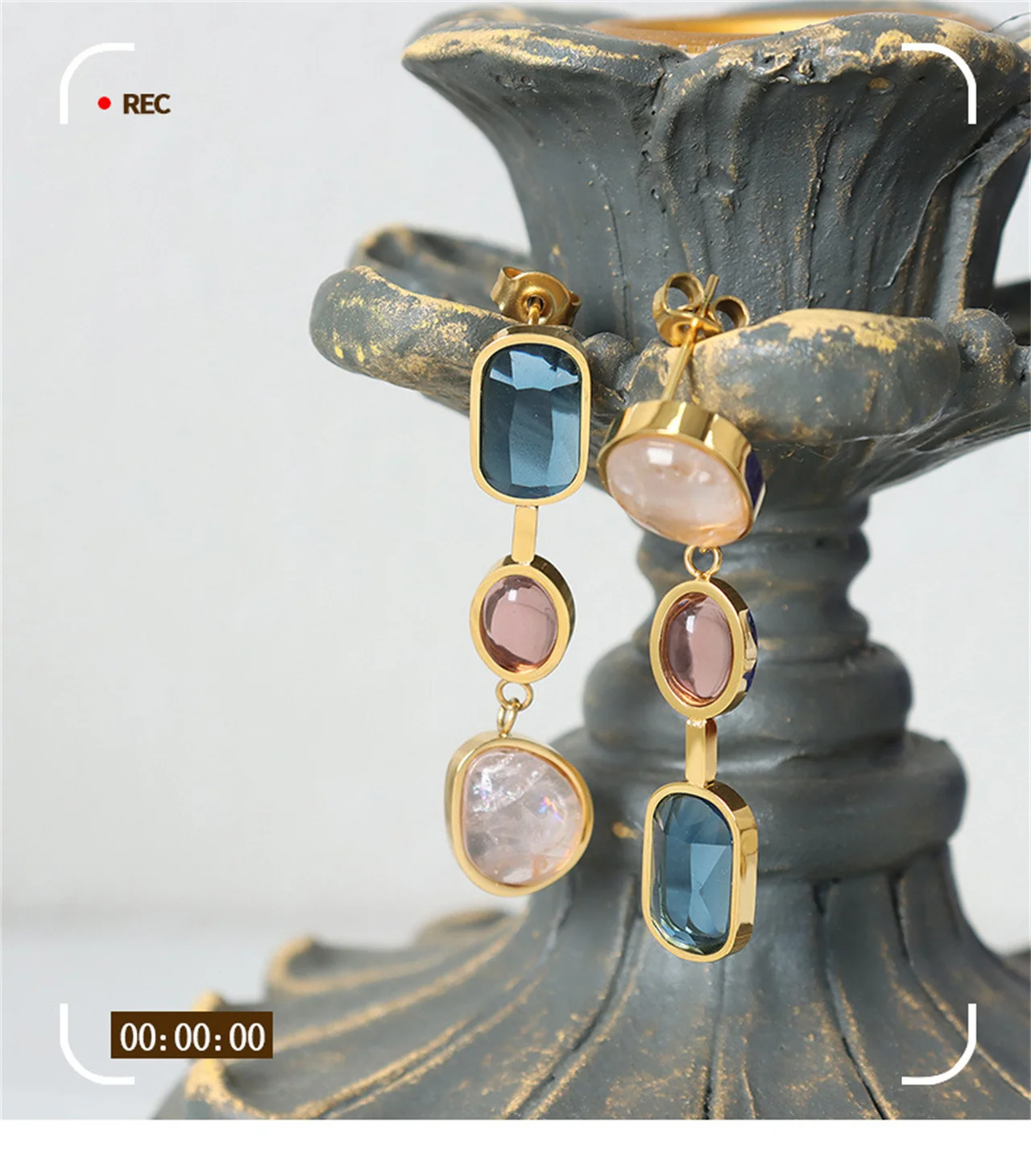 

Grie Fashion New Stainless Steel Bohemia Mosaic Crystal Glass Stone Earrings for Lady Contrasting Color Earring Fine Jewelry