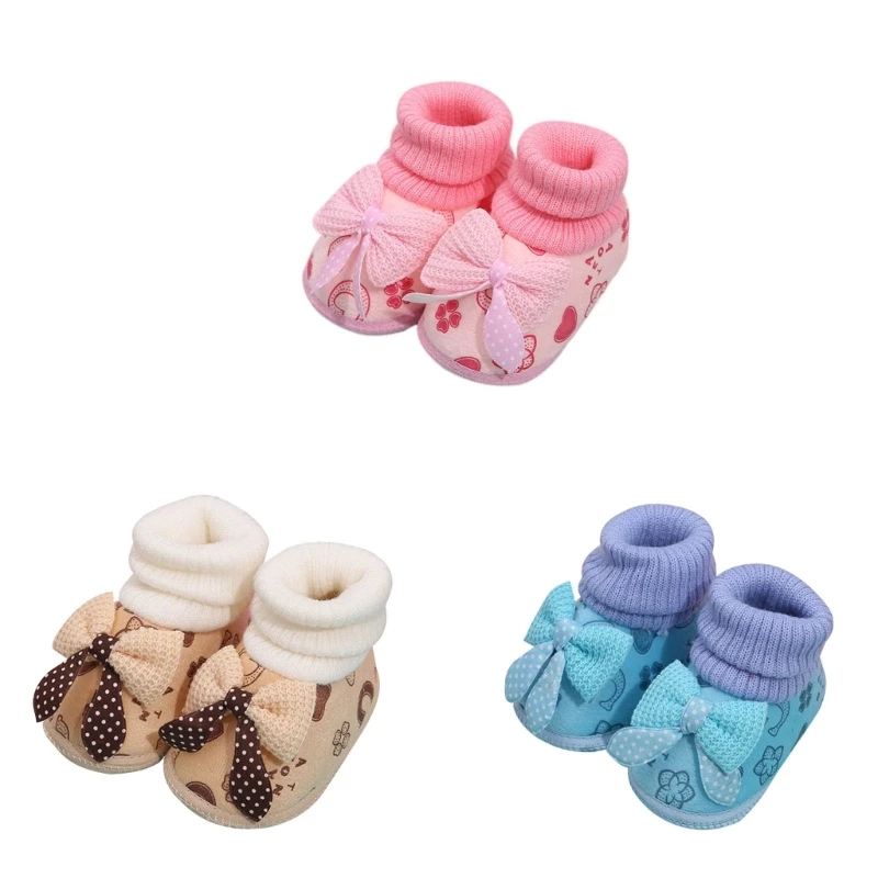 

1 Pair Baby Toddler Shoes Winter Warm Newborn Boots First Walkers Shoes Fashion Bows Soft Non-slip Booties