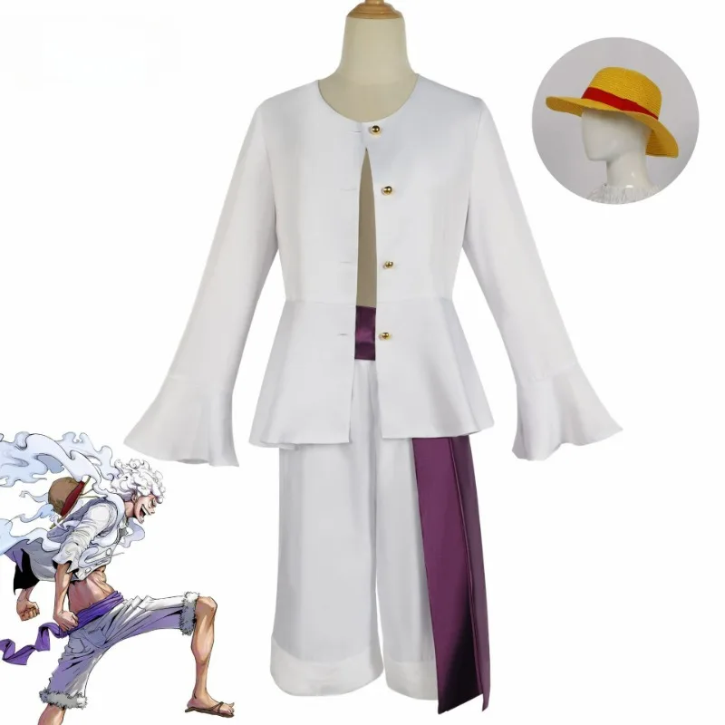 

Anime One-Piece Cosplay Monkey D Luff Costume Outfit Shirt Pants with Sash Nika Luffy Form Outfit Halloween Novelty Costumes