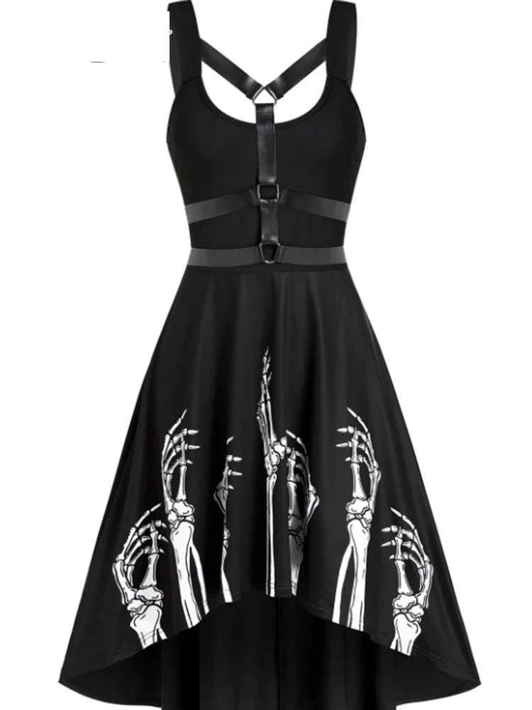 

Новинка 2023, винтажное Привлекательное платье средней длины с принтом в виде черепа, женское платье-гранж с отделкой, шикарное платье для кос...