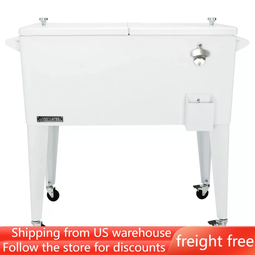 On Wheels White Beverage Rolling Cart Thermal Cooler For Dri
