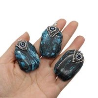 natural stone polygonal hainan pine pendant 30x45mm inlaid rhinestone eyeball charm making diy necklace earrings accessories