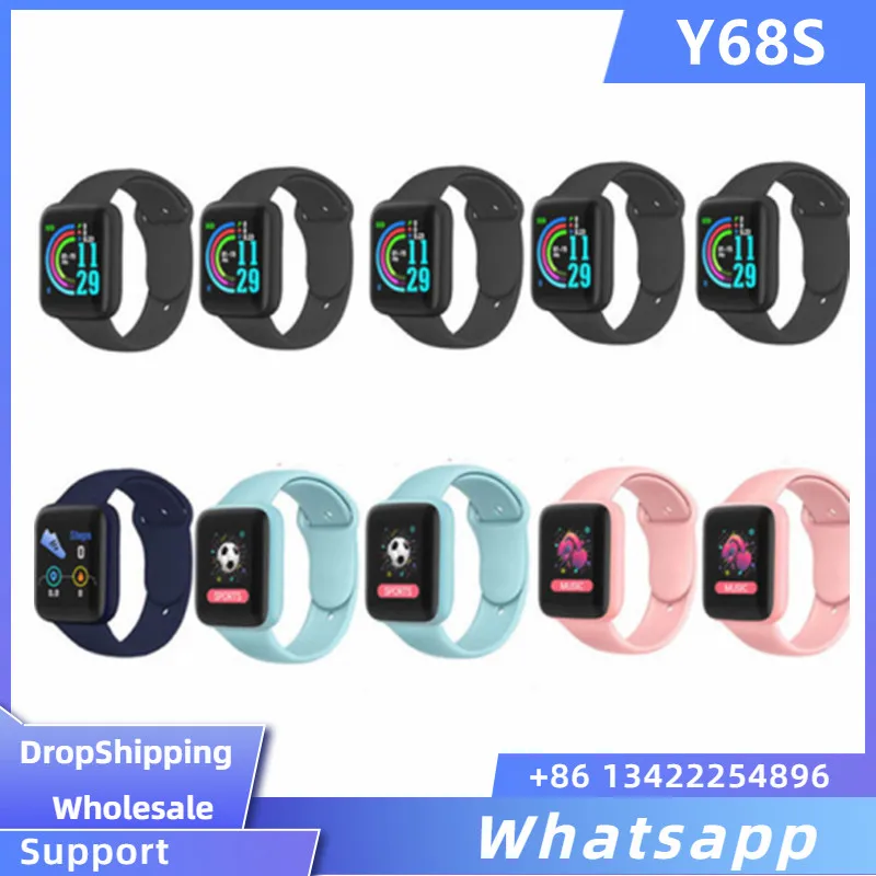 

2022 Newest 10Pcs Wholesale Y68S Solid Smartwatch D20 1.44 Inch Put Photo Music Control Fitness Tracker Women Men Smart Watch