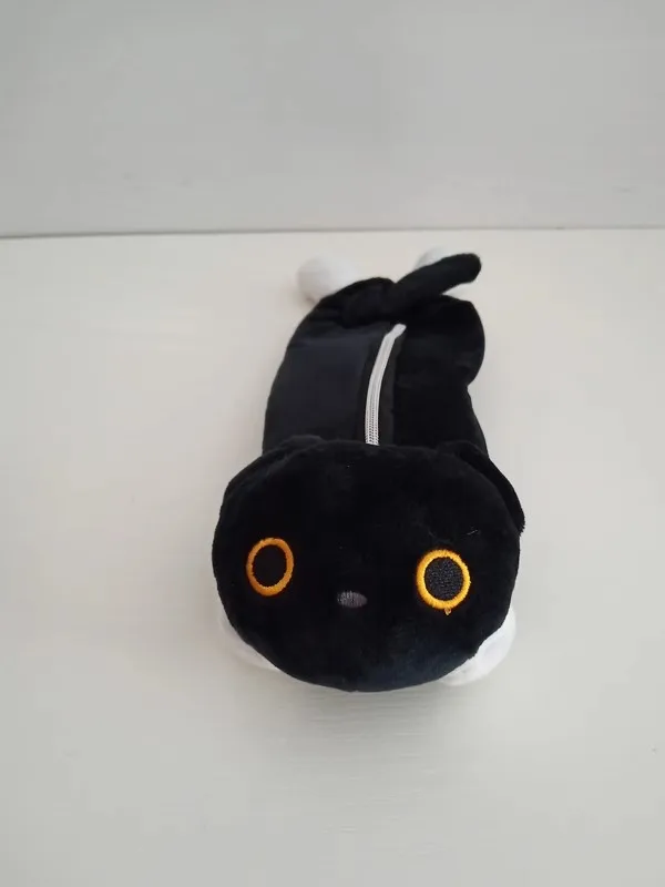 Черные плюшевые чехлы для карандашей с котом девочек школьный пенал детей чехол