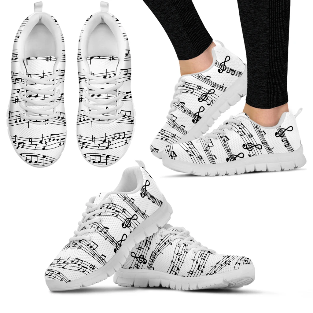 

INSTANTARTS Music Notes Prints 2022 Mesh Shoes Woman Spring Ladies Shoes Lace-Up Flats Sneakers Women Plus Size Footwear