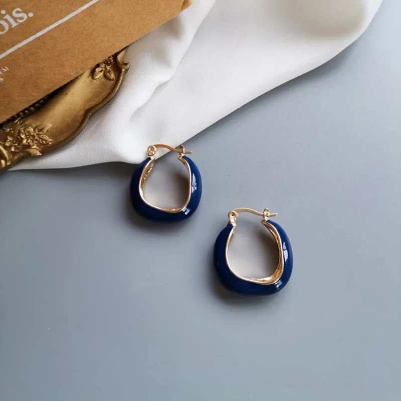 

Vintage blue oil drop metal earrings for women trend beautiful Circle small ring earrings korean fashion Fine jewelry for woman