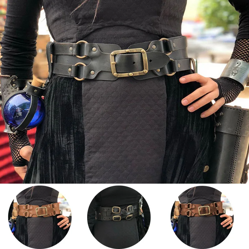 Medieval Girdle PU Leather Wide Belt Men Women Steampunk Gothic Waist Protector Larp Unisex Viking Knight Cosplay Waistband