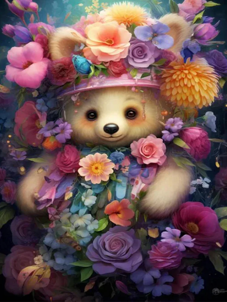 Новинка алмазная вышивка AB мультяшный медведь в цветах 5D сделай сам картина из